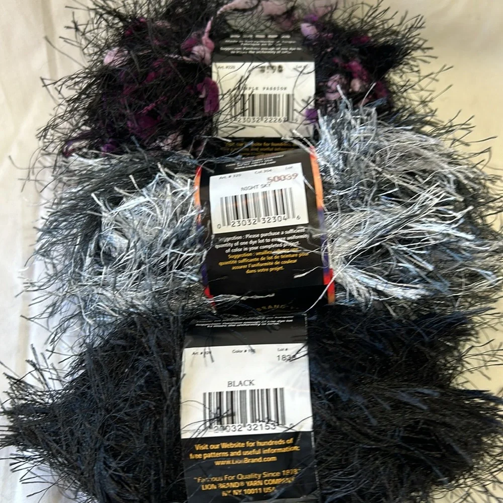 New Lion Brand Fun Fur, Fun Fur Stripes and Fancy Fur Eyelash Yarn - 3 Skeins